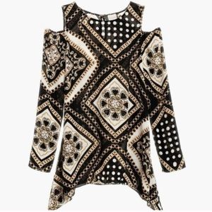 Chico’s Black & Gold Cold-Shoulder Top